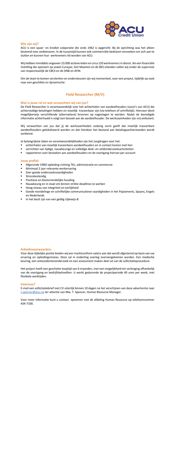 Advertentie Field Researcher